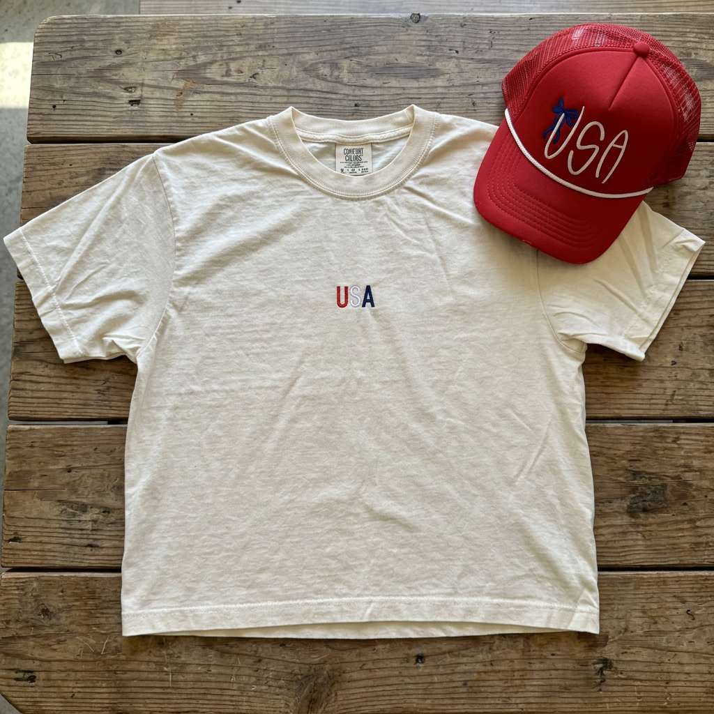 EMBROIDERED USA CROP TEE