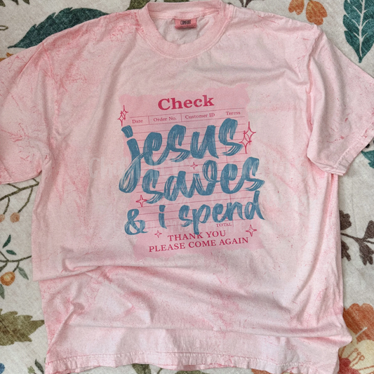 PRINTED JESUS SAVES I SPEND